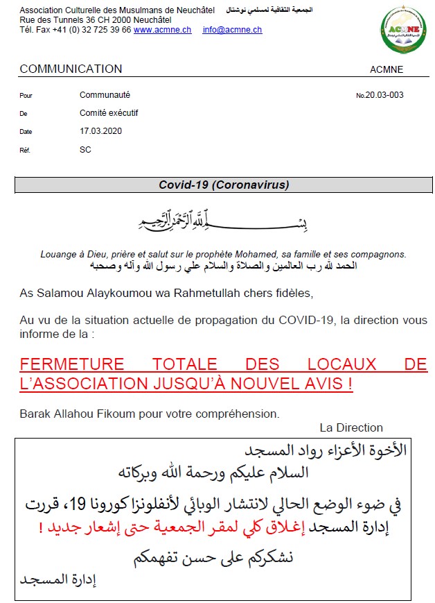 Communiqué COVID-19