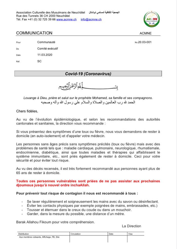 COVID-19 Communiqué en français